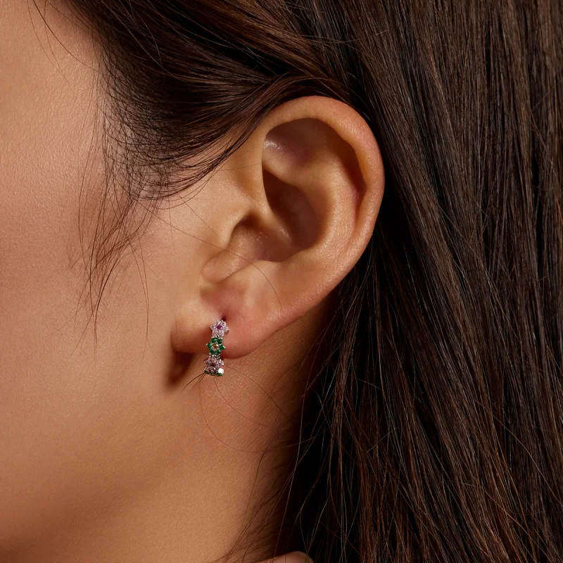 (image for) Pandora Style Delicate Flowers Hoop Earrings - SCE1320 - View 5