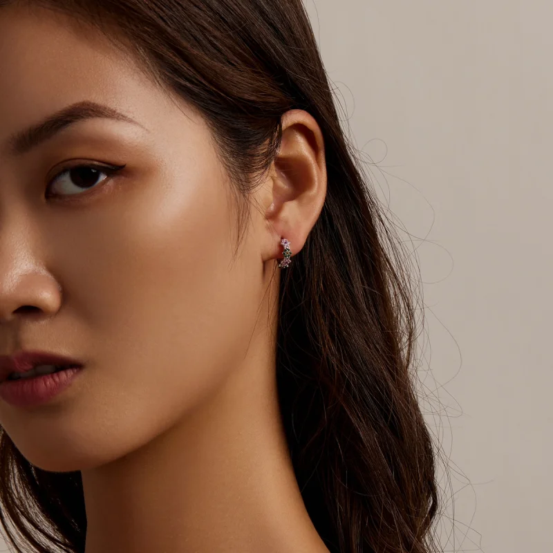 (image for) Pandora Style Delicate Flowers Hoop Earrings - SCE1320 - View 6