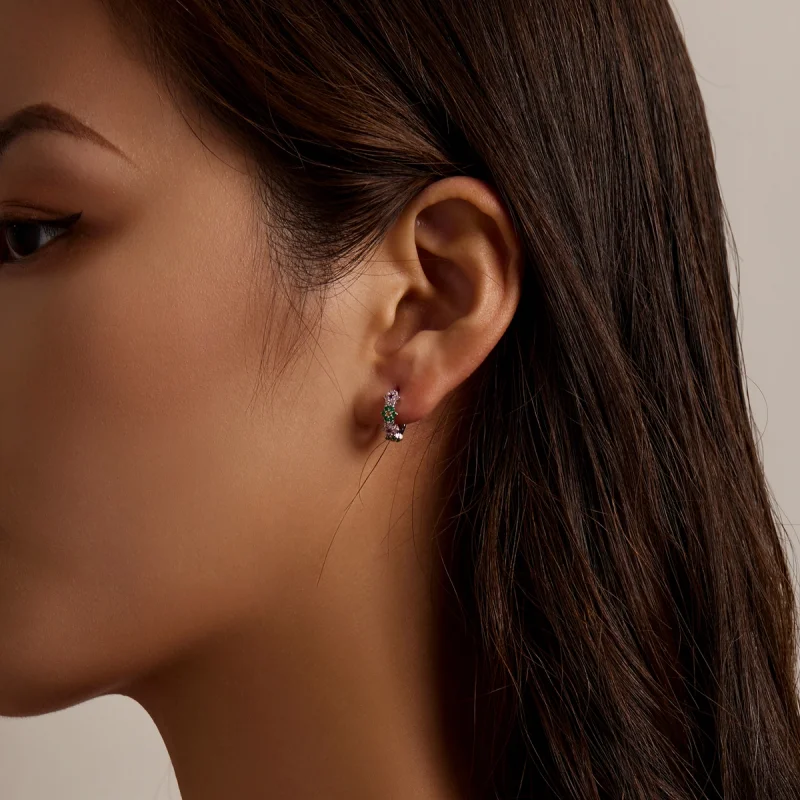 (image for) Pandora Style Delicate Flowers Hoop Earrings - SCE1320 - View 7