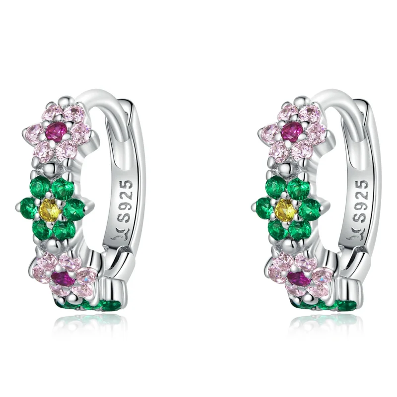 (image for) Pandora Style Delicate Flowers Hoop Earrings - SCE1320 - Product Image