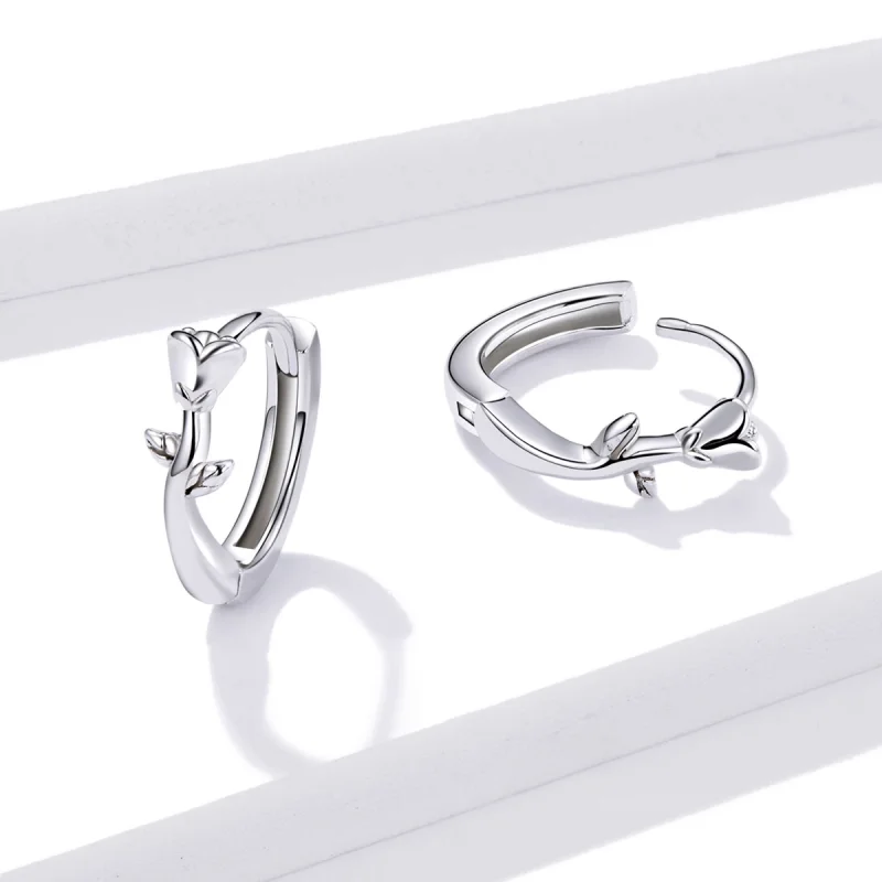 (image for) Pandora Style Elegant Rose Hoop Earrings - BSE442 - View 2