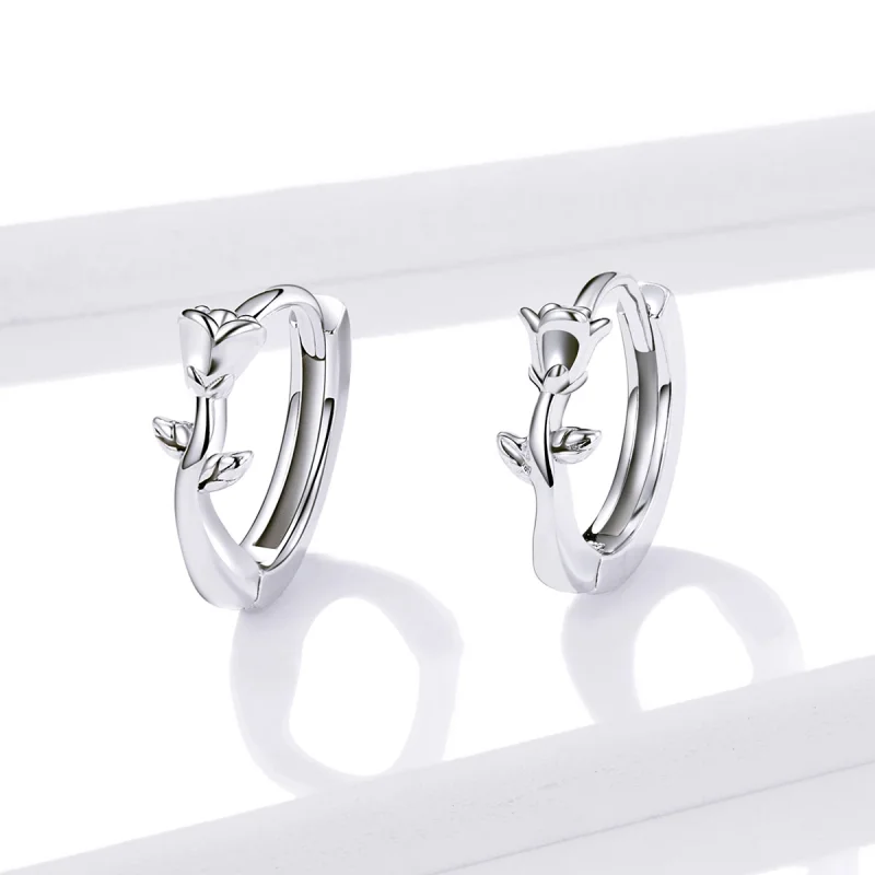 (image for) Pandora Style Elegant Rose Hoop Earrings - BSE442 - View 3