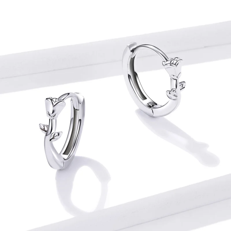 (image for) Pandora Style Elegant Rose Hoop Earrings - BSE442 - View 4