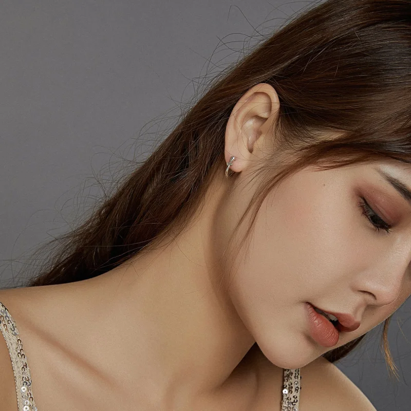 (image for) Pandora Style Elegant Rose Hoop Earrings - BSE442 - View 8