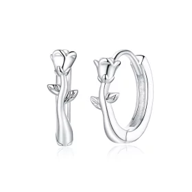 Pandora Style Elegant Rose Hoop Earrings - BSE442