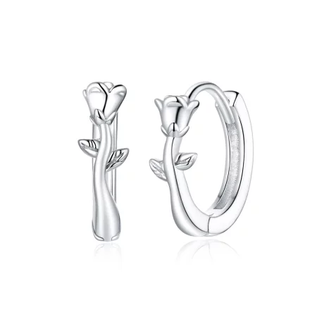Pandora Style Elegant Rose Hoop Earrings - BSE442