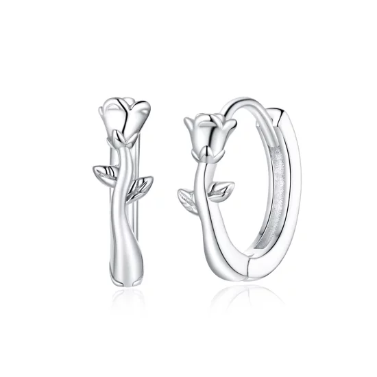Pandora Style Elegant Rose Hoop Earrings - BSE442