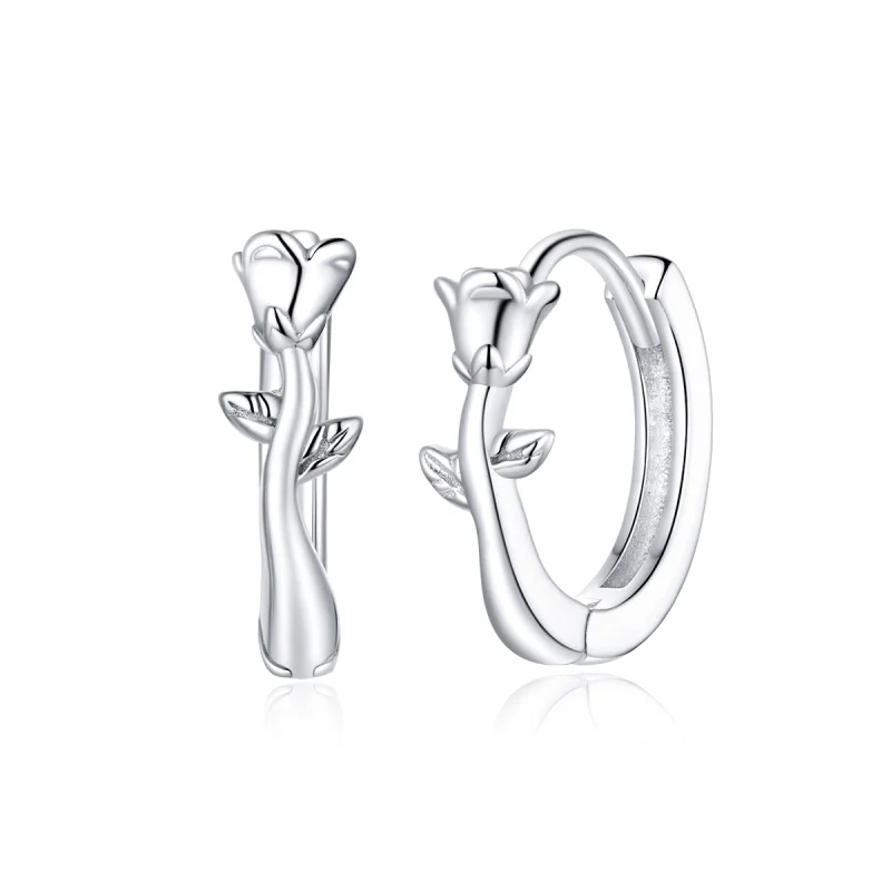 (image for) Pandora Style Elegant Rose Hoop Earrings - BSE442 - Product Image