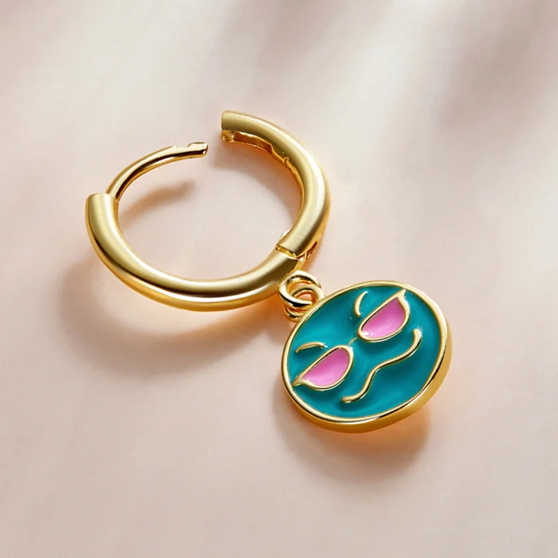 (image for) Pandora Style Emoji - Cool Hoop Earrings - SCE1204-B - View 3