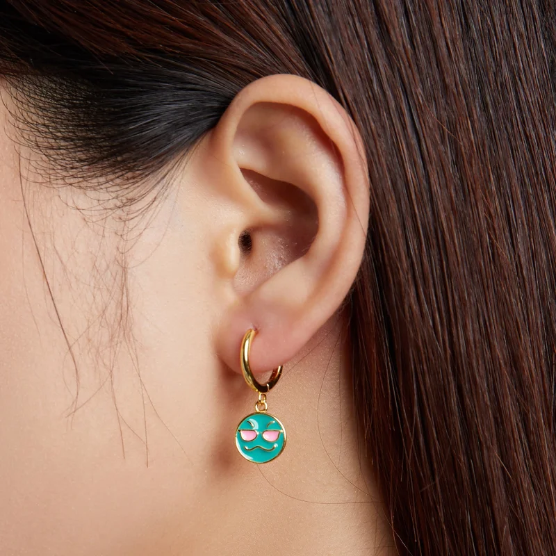 (image for) Pandora Style Emoji - Cool Hoop Earrings - SCE1204-B - View 5