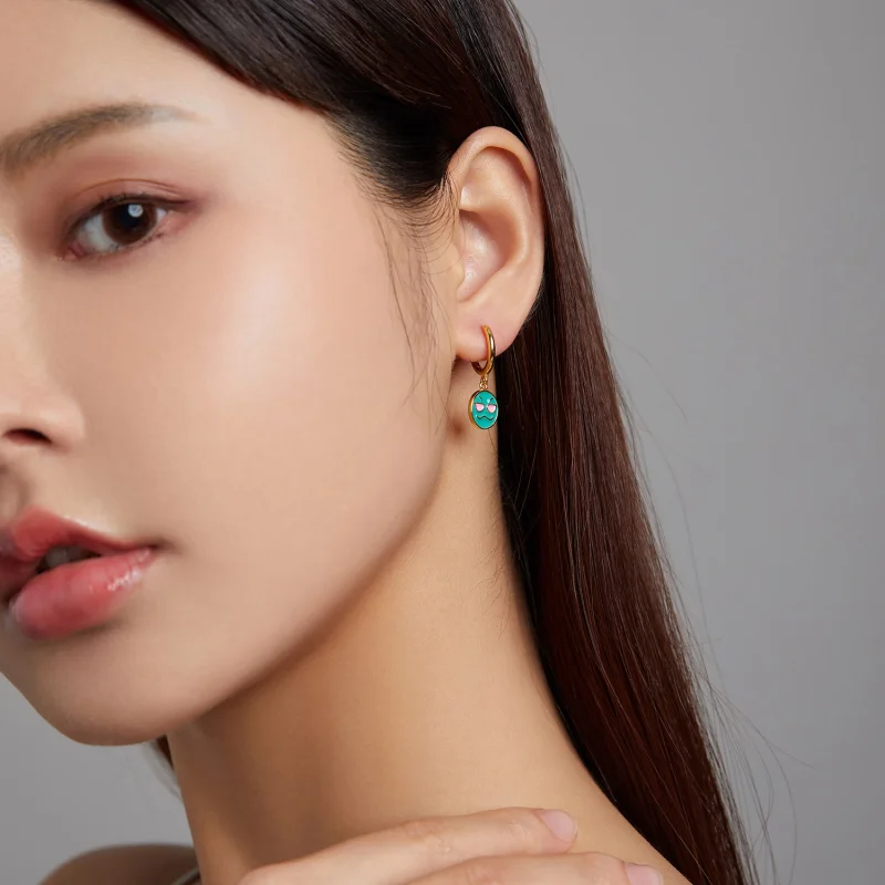 (image for) Pandora Style Emoji - Cool Hoop Earrings - SCE1204-B - View 6