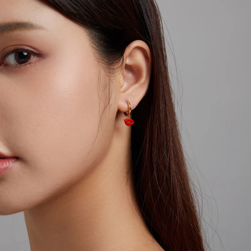 (image for) Pandora Style Flaming Lips Hoop Earrings - SCE1233 - View 4