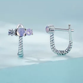 Pandora Style Gem Splicing U Shape Hoop Earrings - SCE1453 Pandora Style Gem Splicing U Shape Hoop Earrings - SCE1453