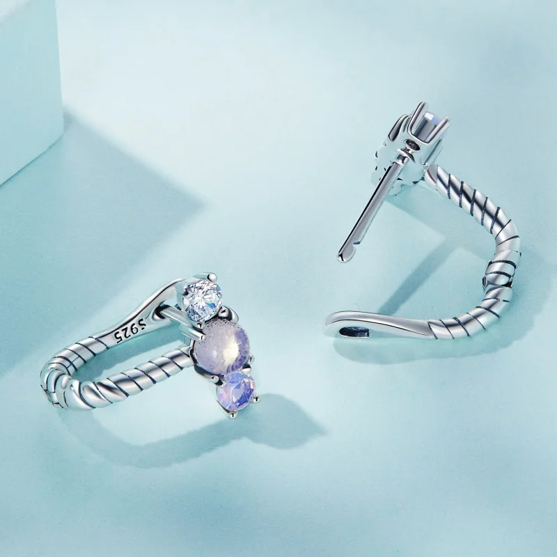 (image for) Pandora Style Gem Splicing U Shape Hoop Earrings - SCE1453 - View 4