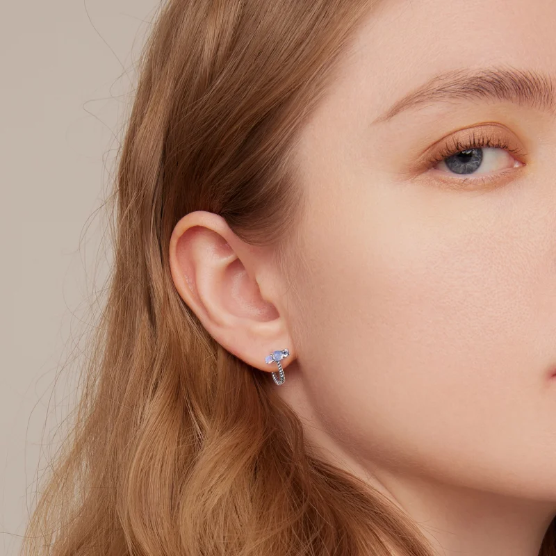 (image for) Pandora Style Gem Splicing U Shape Hoop Earrings - SCE1453 - View 5