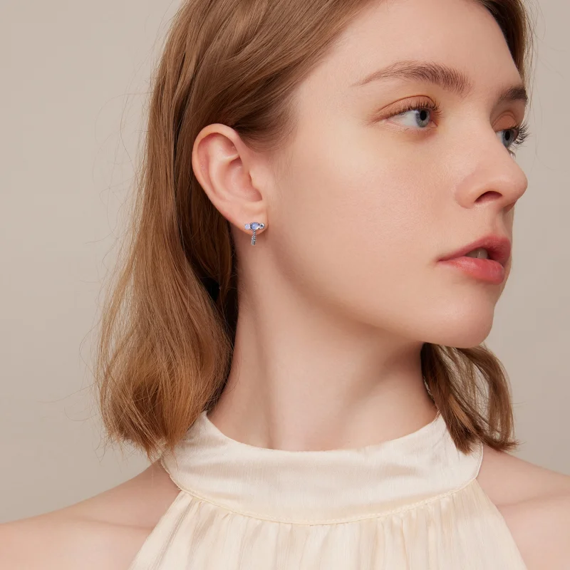 (image for) Pandora Style Gem Splicing U Shape Hoop Earrings - SCE1453 - View 6