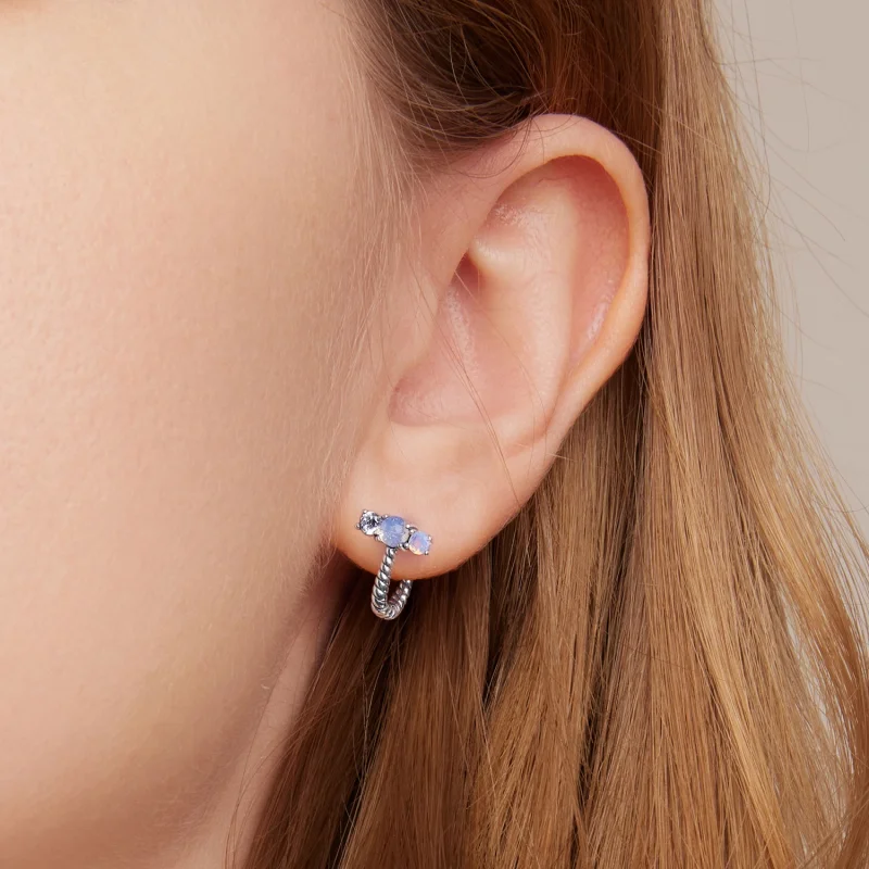 (image for) Pandora Style Gem Splicing U Shape Hoop Earrings - SCE1453 - View 7