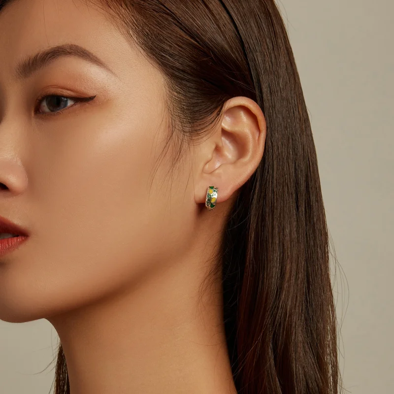 (image for) Pandora Style Green Leaf Lemon Hoop Earrings - SCE1376 - View 5