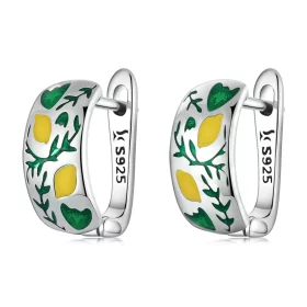 Pandora Style Green Leaf Lemon Hoop Earrings - SCE1376
