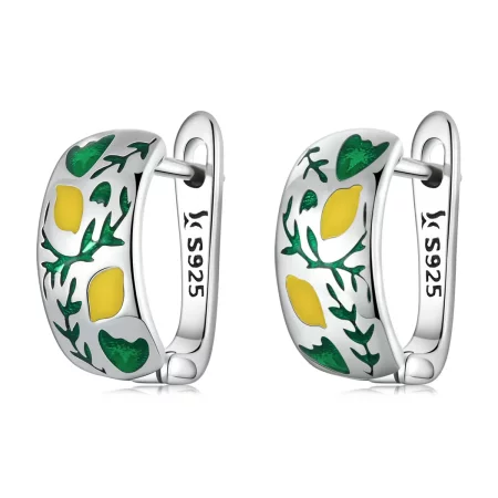 Pandora Style Green Leaf Lemon Hoop Earrings - SCE1376
