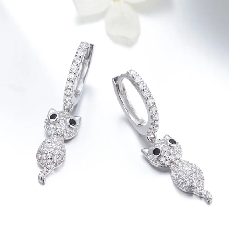 (image for) Pandora Style Happy Cat Hoop Earrings - SCE519 - View 2