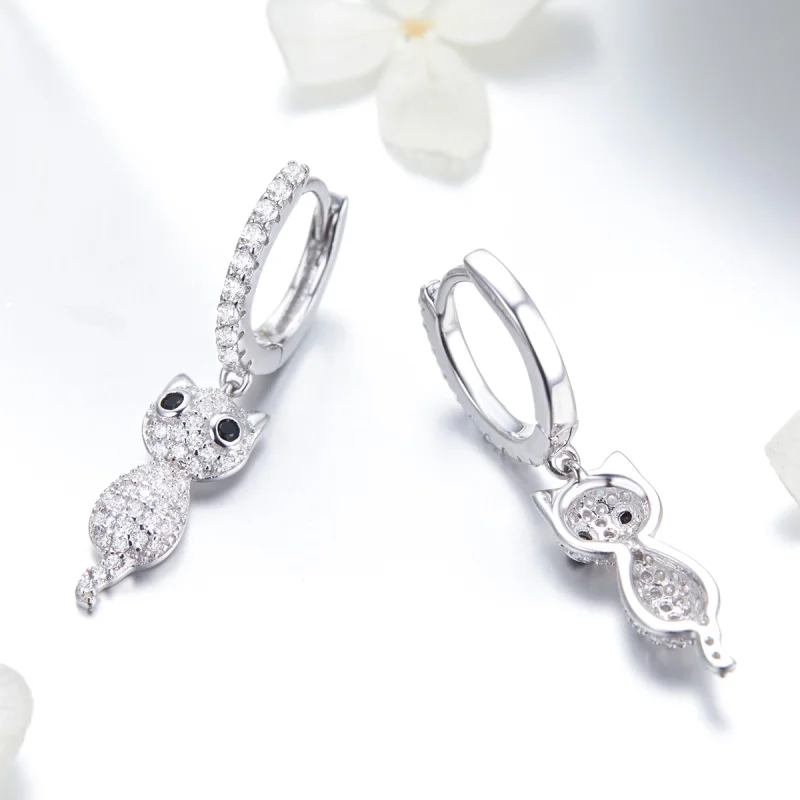 (image for) Pandora Style Happy Cat Hoop Earrings - SCE519 - View 3