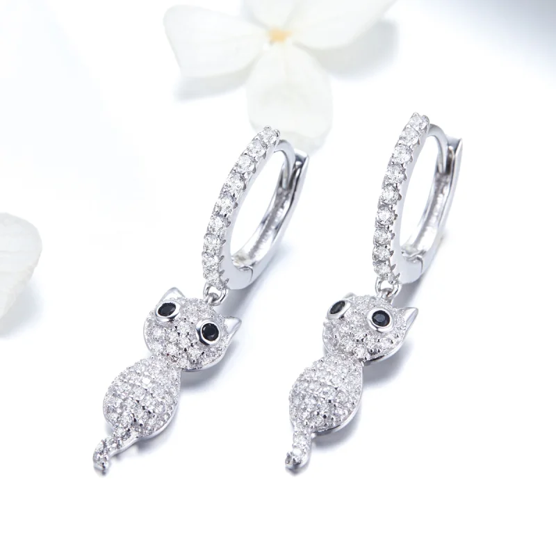 (image for) Pandora Style Happy Cat Hoop Earrings - SCE519 - View 4