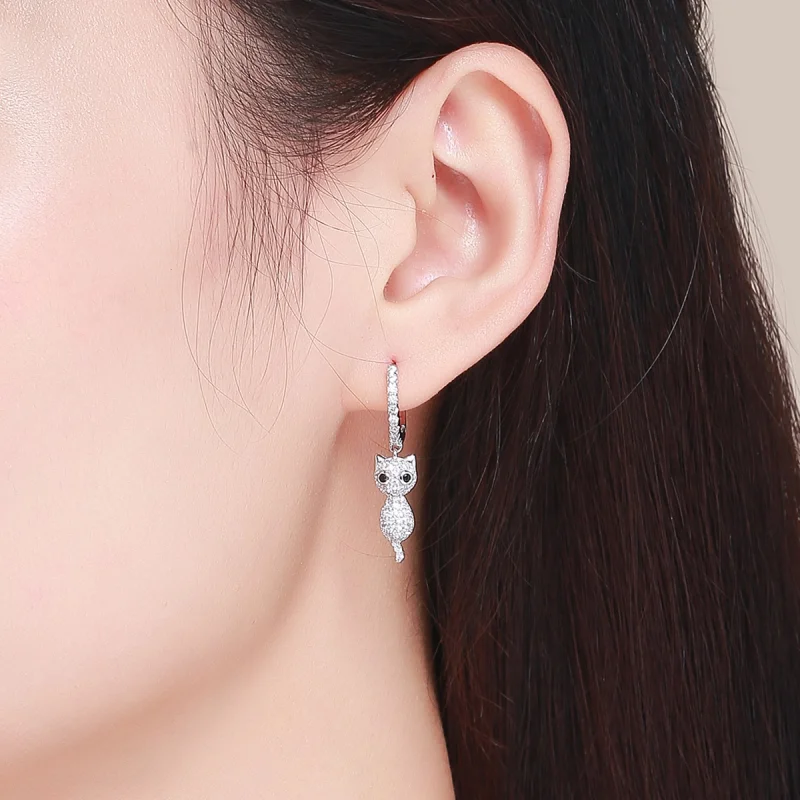 (image for) Pandora Style Happy Cat Hoop Earrings - SCE519 - View 5