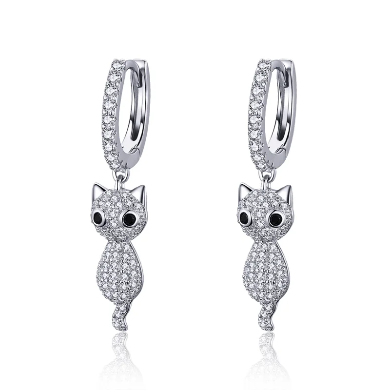 (image for) Pandora Style Happy Cat Hoop Earrings - SCE519 - Product Image