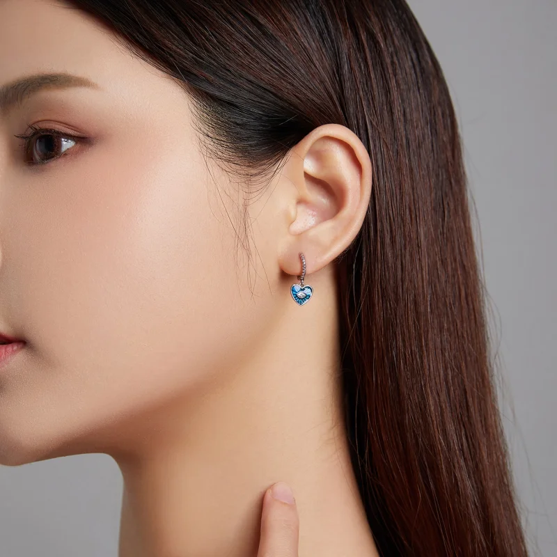 (image for) Pandora Style Heart Demon Eyes - Sapphire Blue Hoop Earrings - SCE1270-BU - View 3