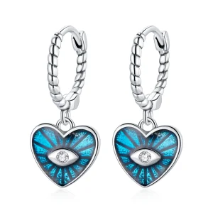(image for) Pandora Style Heart Demon Eyes - Sapphire Blue Hoop Earrings - SCE1270-BU