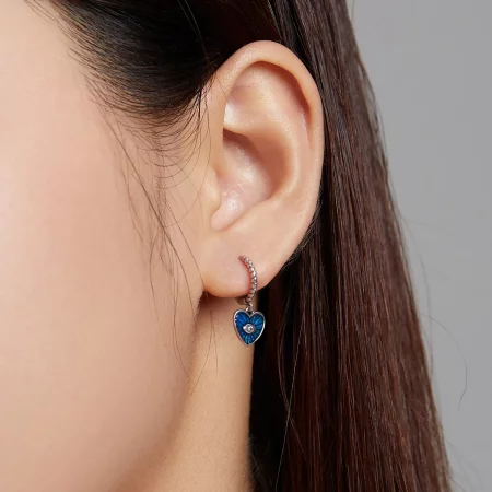 Pandora Style Heart Demon Eyes - Sapphire Blue Hoop Earrings - SCE1270-BU