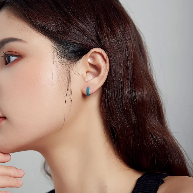 (image for) Pandora Style Little Blue Hoop Earrings - BSE488-BU - View 3