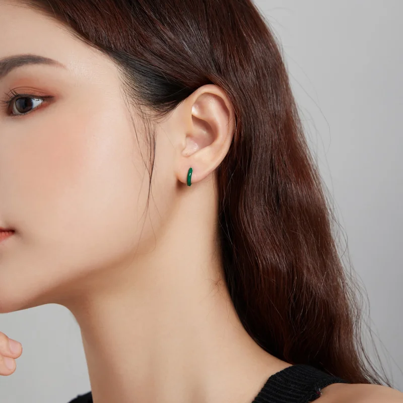 (image for) Pandora Style Little Green Hoop Earrings - BSE488-GN - View 3