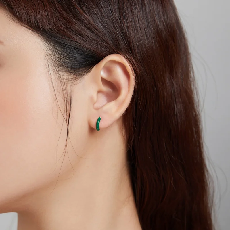 (image for) Pandora Style Little Green Hoop Earrings - BSE488-GN - View 4