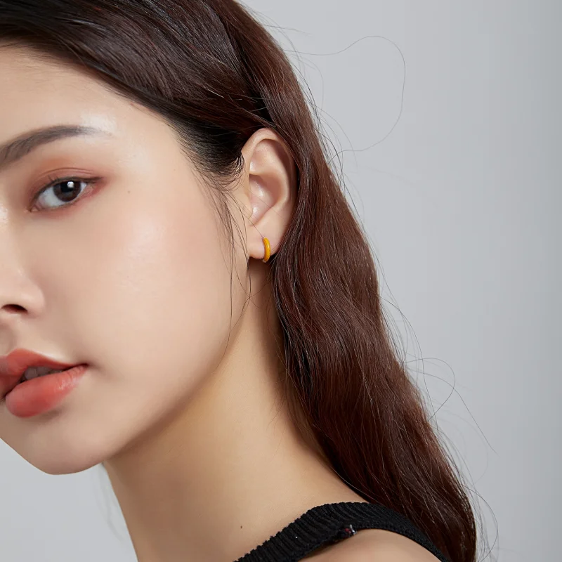 (image for) Pandora Style Little Orange Hoop Earrings - BSE488-OR - View 3