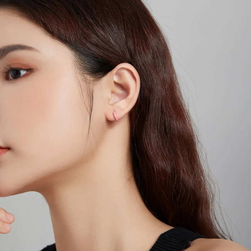 (image for) Pandora Style Little Pink Hoop Earrings - BSE488-PK - View 3