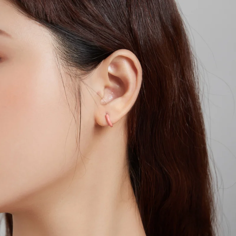 (image for) Pandora Style Little Pink Hoop Earrings - BSE488-PK - View 4