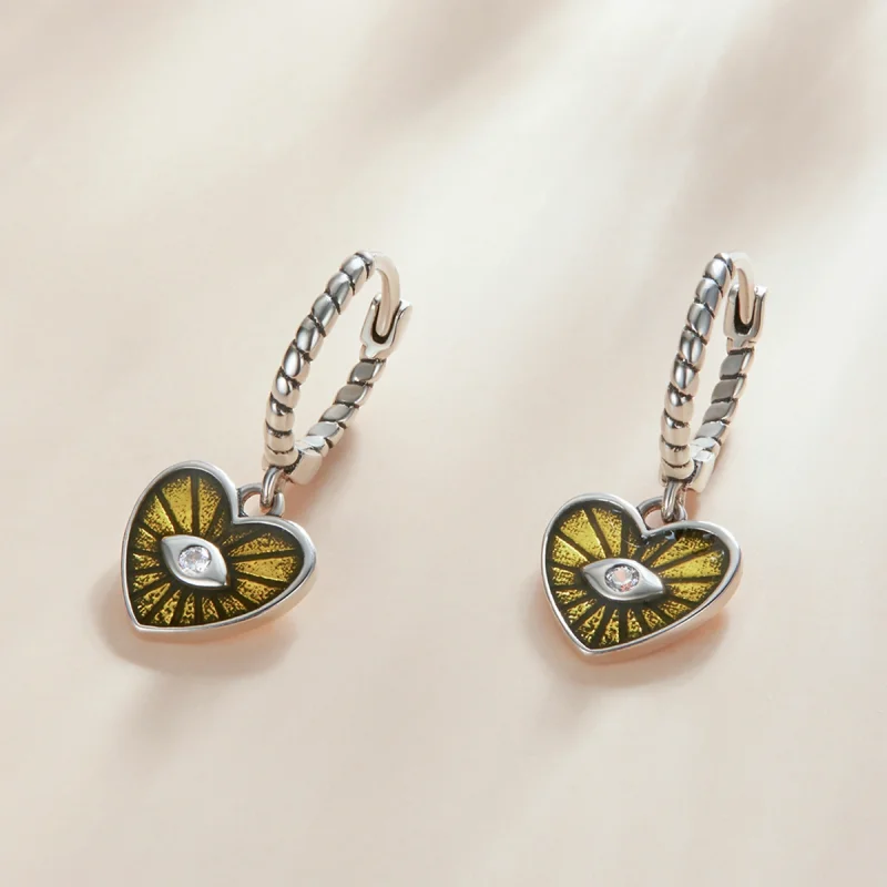 (image for) Pandora Style Love Devil Eyes - Lemon Yellow Hoop Earrings - SCE1270-YE - View 5