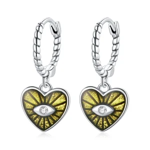 Pandora Style Love Devil Eyes - Lemon Yellow Hoop Earrings - SCE1270-YE (image for) Pandora Style Love Devil Eyes - Lemon Yellow Hoop Earrings - SCE1270-YE
