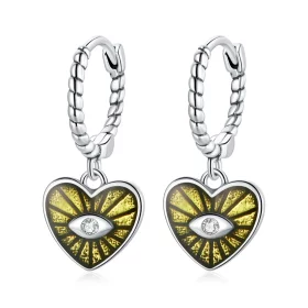 Pandora Style Love Devil Eyes - Lemon Yellow Hoop Earrings - SCE1270-YE