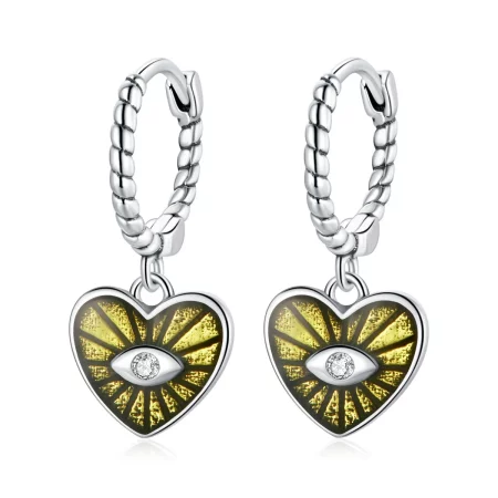 Pandora Style Love Devil Eyes - Lemon Yellow Hoop Earrings - SCE1270-YE