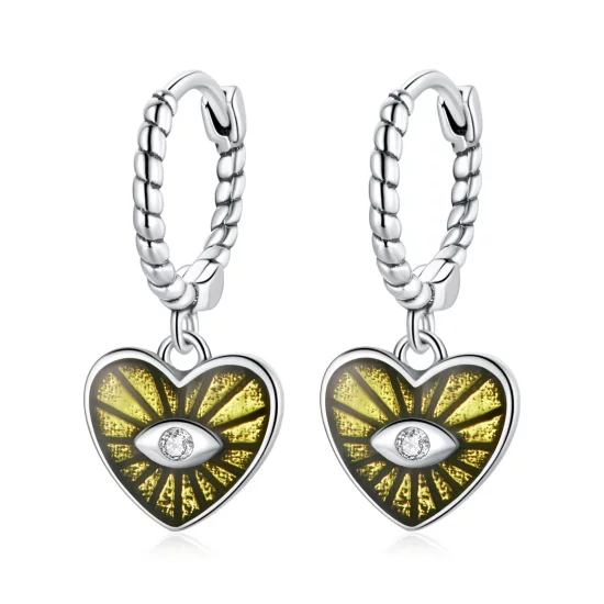 Pandora Style Love Devil Eyes - Lemon Yellow Hoop Earrings - SCE1270-YE