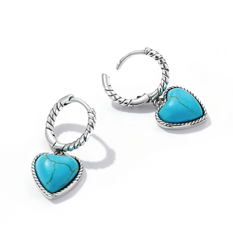 (image for) Pandora Style Love Turquoise Hoop Earrings - BSE589 - View 4