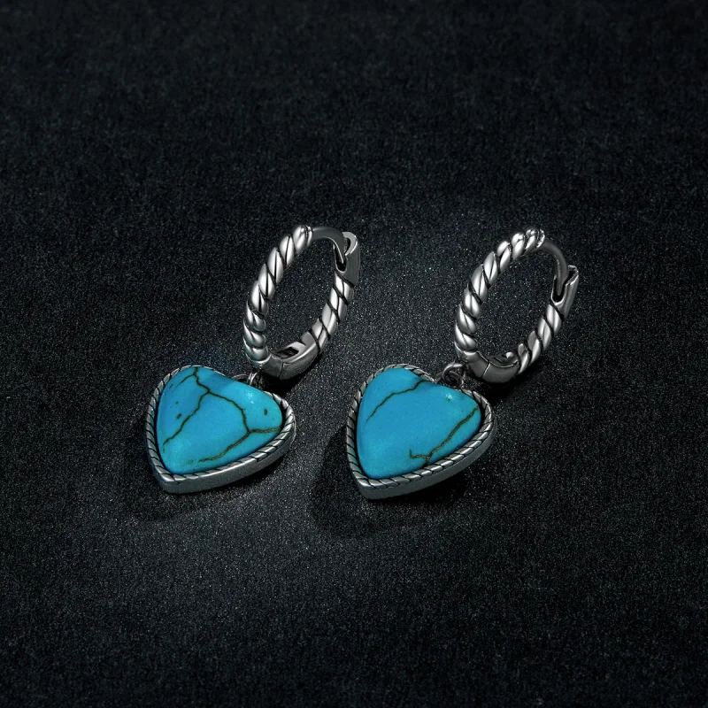 (image for) Pandora Style Love Turquoise Hoop Earrings - BSE589 - View 5