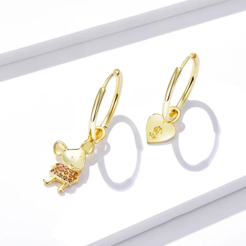 (image for) Pandora Style Lucky Rat and Heart Hoop Earrings - BSE344-L - View 3