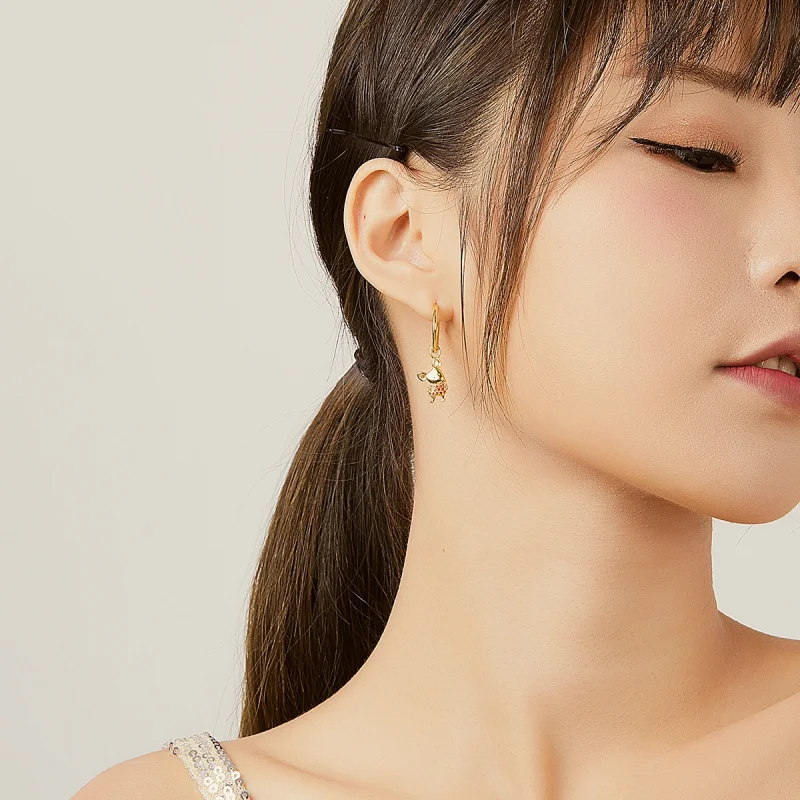 (image for) Pandora Style Lucky Rat and Heart Hoop Earrings - BSE344-L - View 8