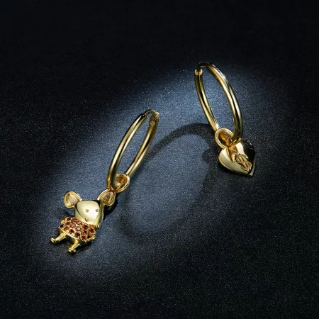 Pandora Style Lucky Rat and Heart Hoop Earrings - BSE344-L