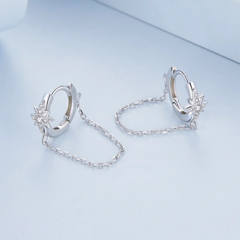 (image for) Pandora Style Mans Star Hoop Earrings - BSE699 - View 3