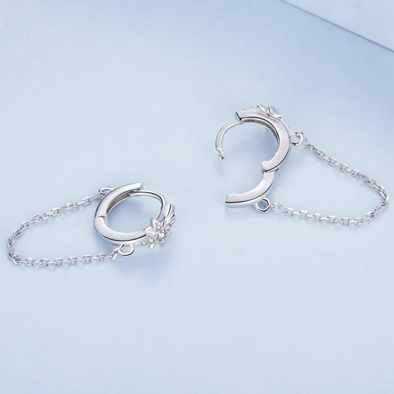 (image for) Pandora Style Mans Star Hoop Earrings - BSE699 - View 4